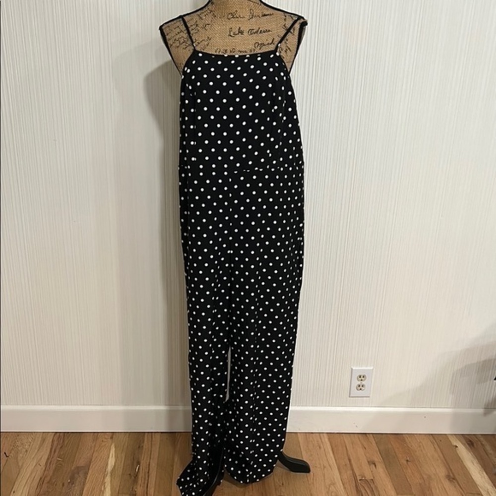 SHEIN Curve Black and White Polka Dot Wide Leg Jumpsuit